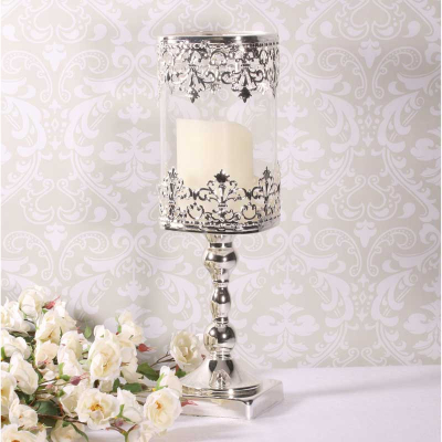 Glass Candle Holder Silver Stem (33cm)